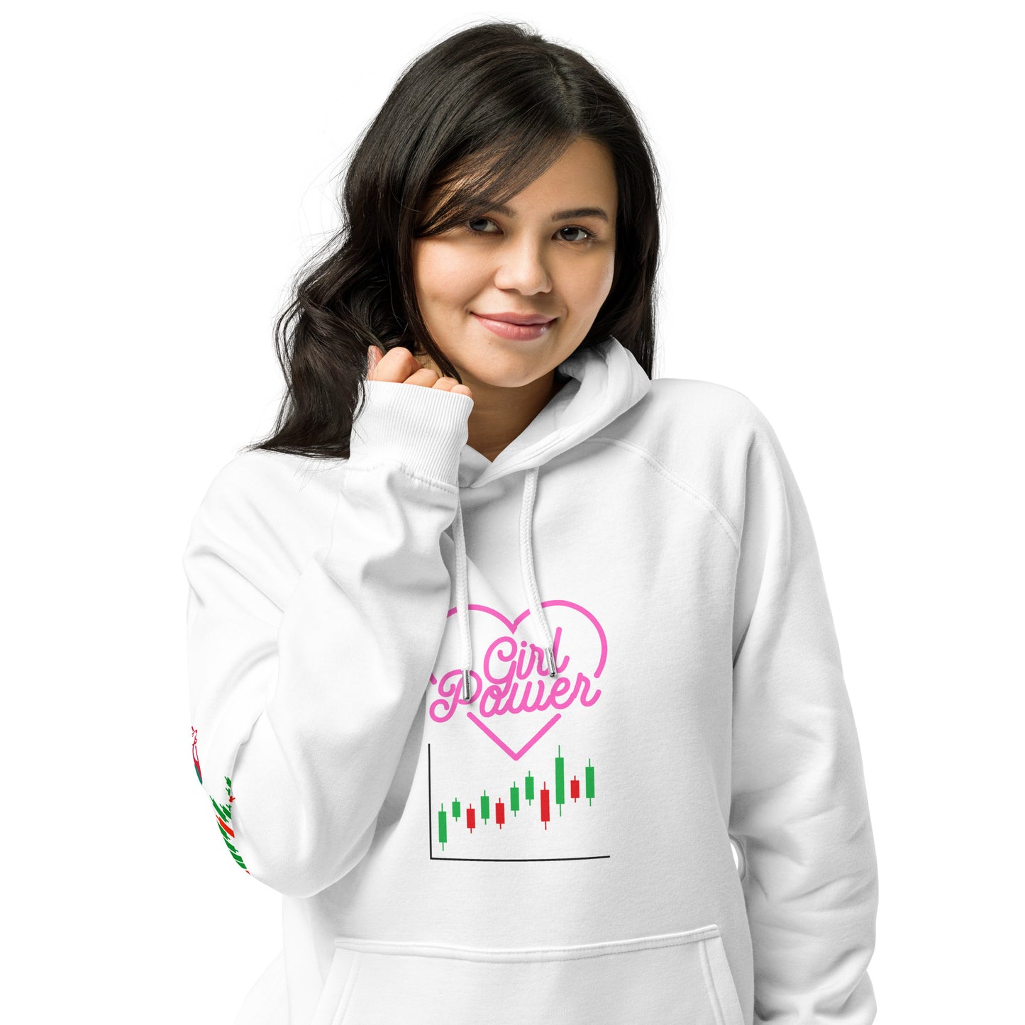 Eco Raglan Hoodie in White | Girls Power & Positive Vibes for Traders