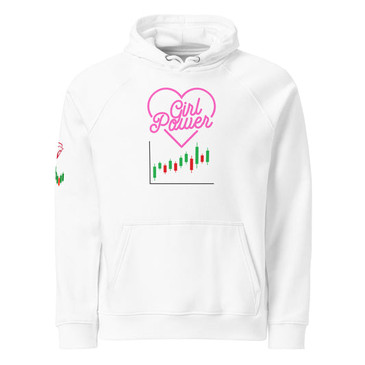 Eco Raglan Hoodie in White | Girls Power & Positive Vibes for Traders