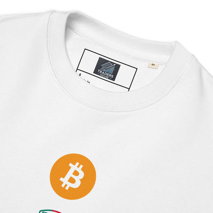 Long Sleeve Eco Sweatshirt in White with Cryptocurrency Design | Sustainable Apparel for Traders