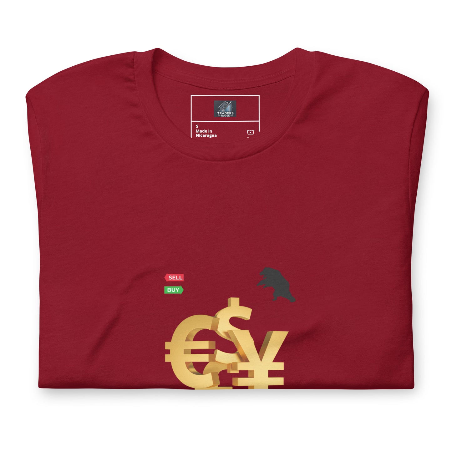 Cardinal Red T-Shirt with Currencies, Bull & Bear Design