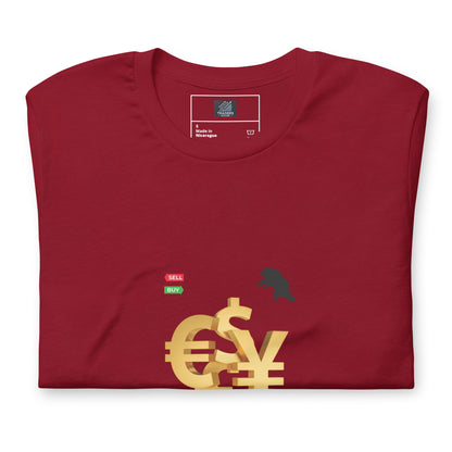 Cardinal Red T-Shirt with Currencies, Bull & Bear Design