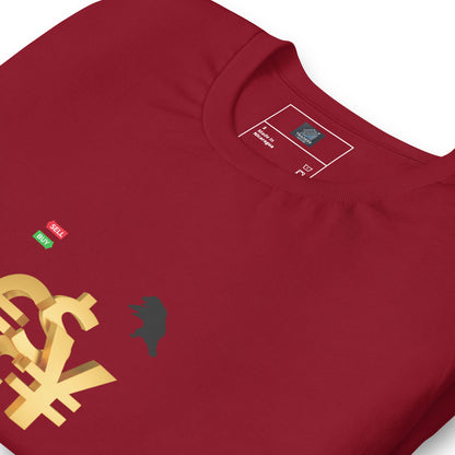 Cardinal Red T-Shirt with Currencies, Bull & Bear Design