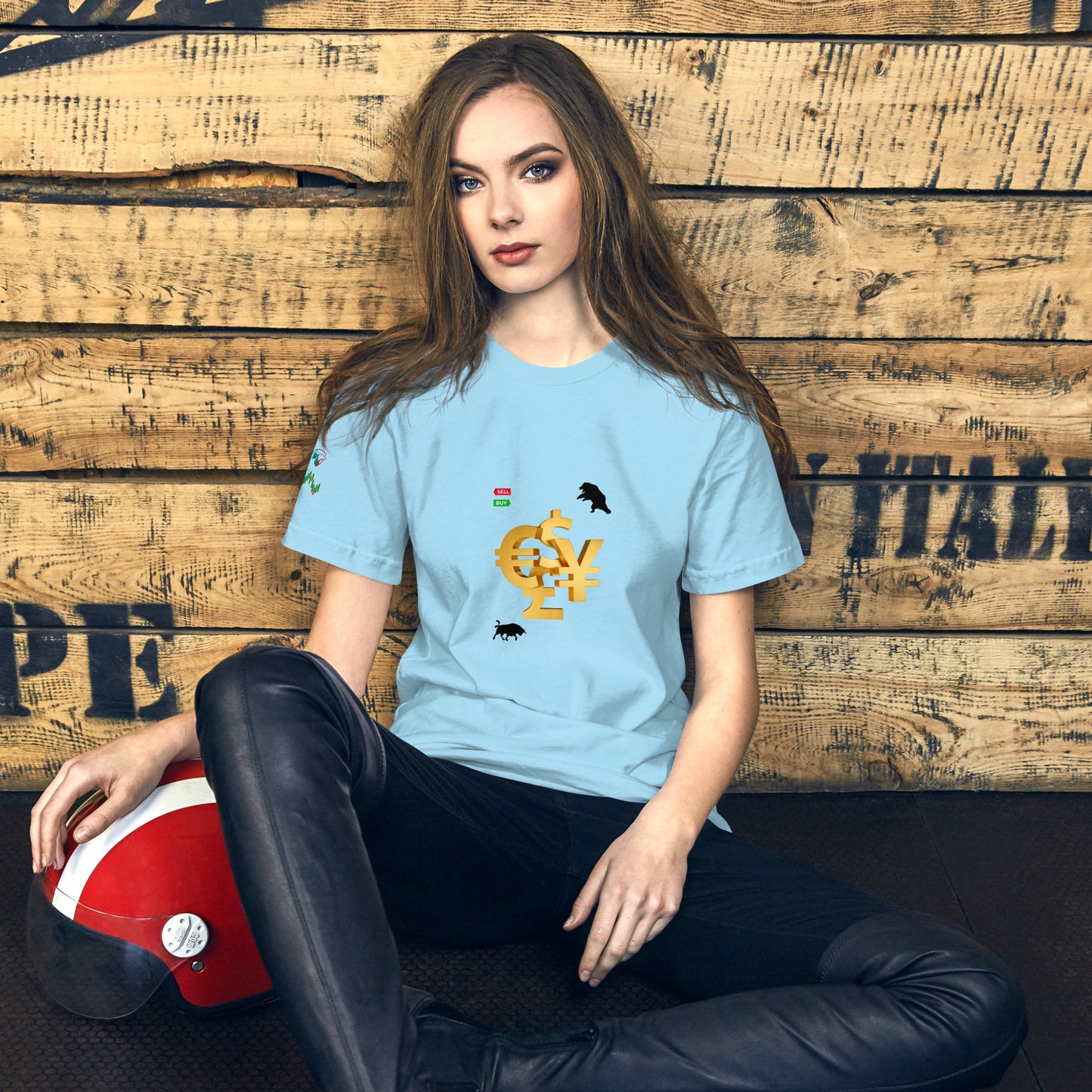 Cardinal Red T-Shirt with Currencies, Bull & Bear Design