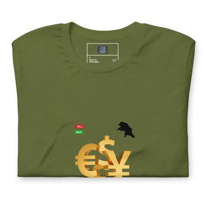 Cardinal Red T-Shirt with Currencies, Bull & Bear Design