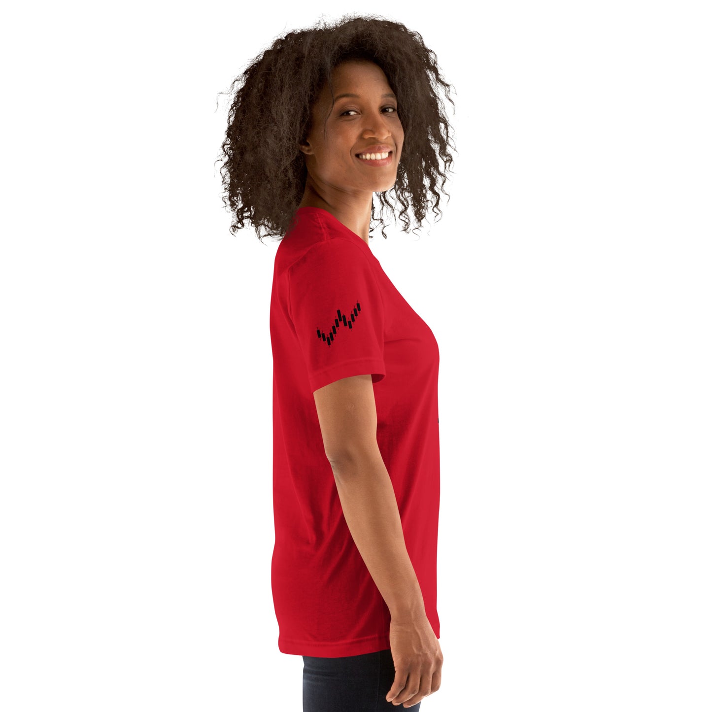 Red T-Shirt with EUR/USD Laptop Logo & Black Candlesticks – TradersHouse Exclusive Trading Apparel