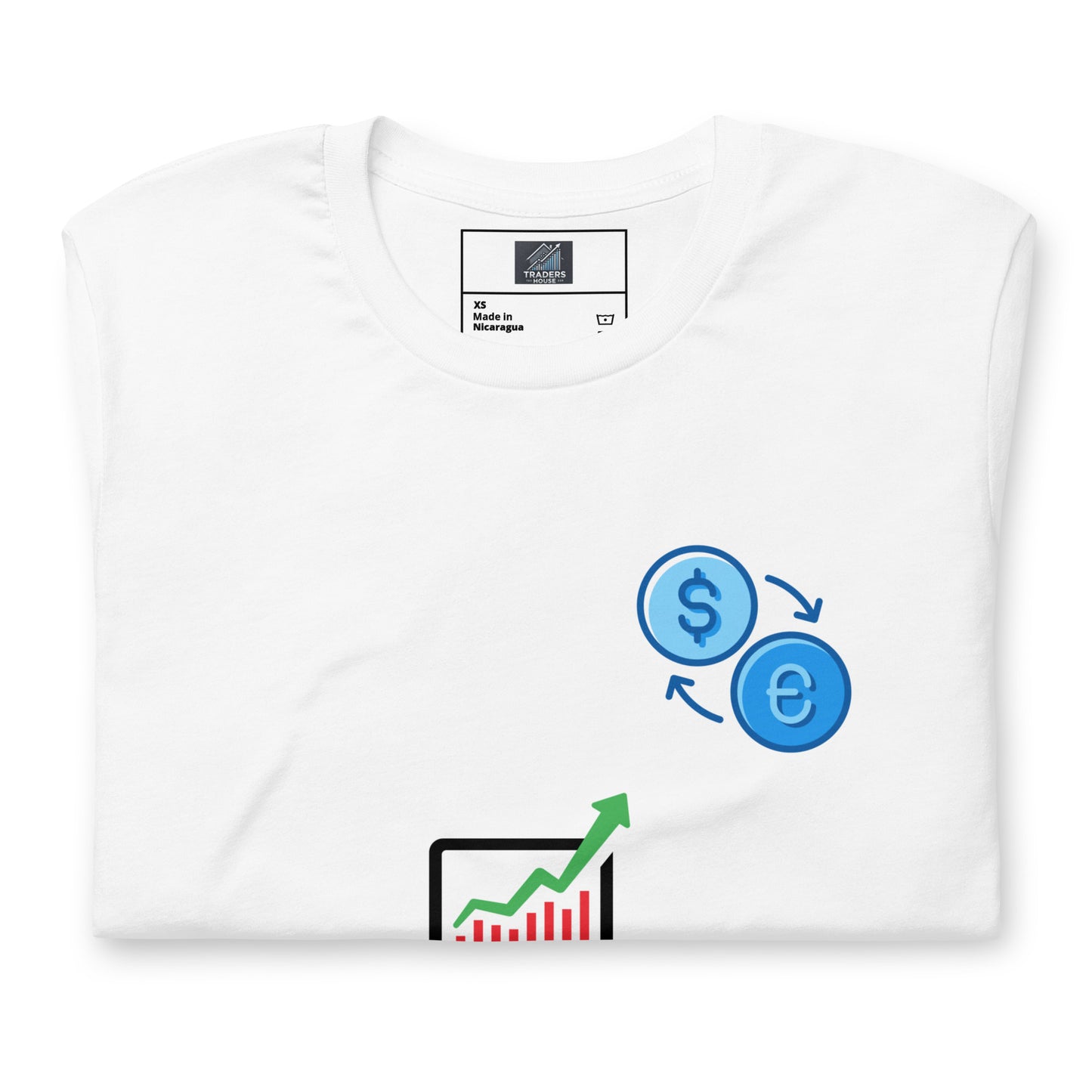 Red T-Shirt with EUR/USD Laptop Logo & Black Candlesticks – TradersHouse Exclusive Trading Apparel